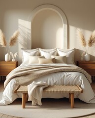 Home interior design of Scandinavian bedroom interior background, home interior mockup, wall mockup