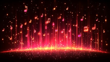 Fototapeta premium Glowing Musical Notes Background Red Abstract Image