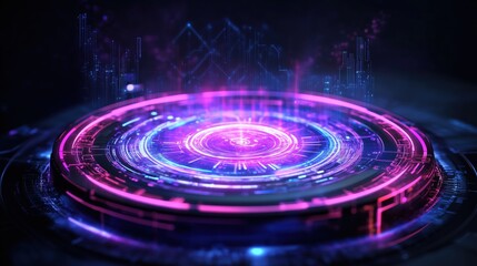 Obraz premium Futuristic Digital Technology Background with Glowing Circular Patterns