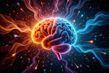 A Vibrant Illustration of the Human Brain in the Dark