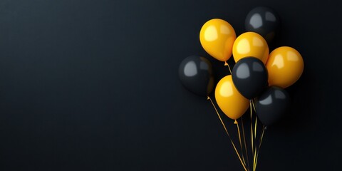 Cluster of Black and Yellow Balloons Against a Dark Background with a Modern Elegant Look for Celebrations, Events, and Home Decor