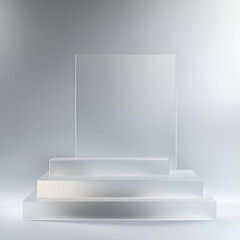 Transparent Square Product Display Stand on Light Grey Background