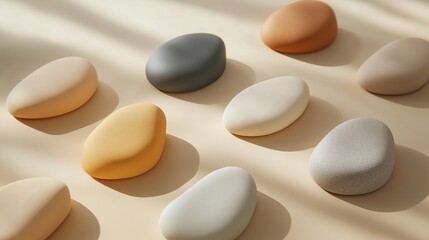 Smooth Colorful Stones on a Soft Surface with Gentle Shadows