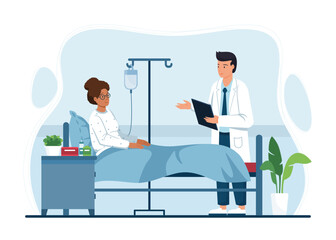 Doctor Visit Lying in Bed Patient in Hospital Room