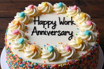 A beautifully decorated cake celebrates a happy work anniversary occasion
