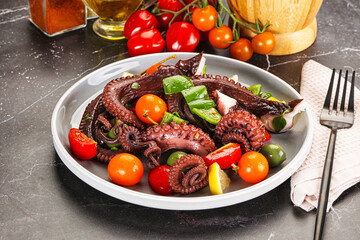 Salad with octopus tentacle and vegetables
