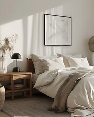 Modern Luxury Home Interior Bedroom Design with Mockup Frame , Wall Poster (3d Render)