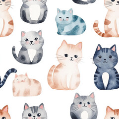 Watercolor Kitten Cuteness Seamless