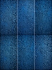 A blue wall with a rough texture. The wall is made up of four different pieces