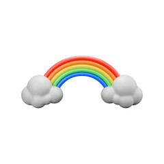 a 3D illustration of rainbow and clouds on white background 