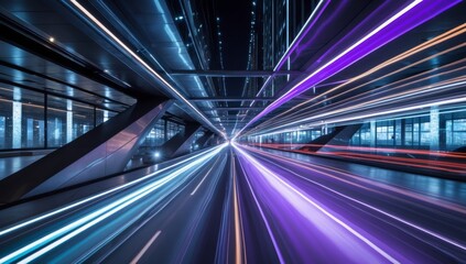 Fototapeta premium Abstract Urban Geometry with Light Trails