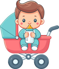 cute baby sticker holding bottle milk toddler