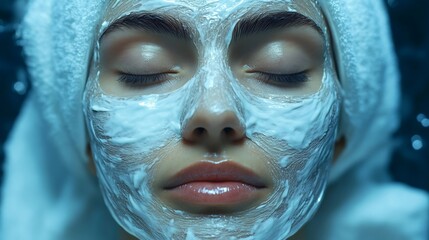 Woman relaxing with moisturizing facial mask in beauty spa