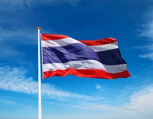 Thailand flag waving in the wind on a blue sky background