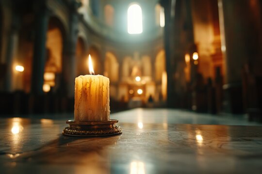 Serene paschal candle in cathedral setting for religious meditation and reflection