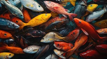 Vibrant underwater scene showcasing a diverse array of colorful fish swimming together