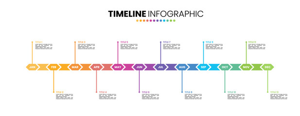 Hexagon timeline infographic presentation template 12 options. 12 month or 1 year calendar infographic template