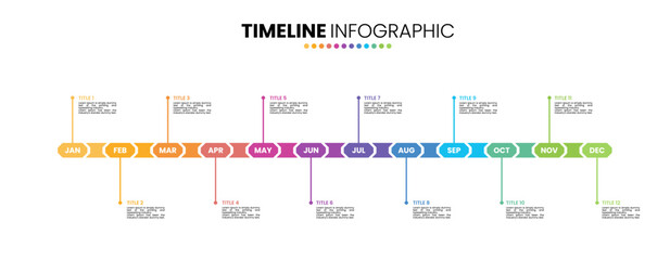 Octagon timeline infographic presentation template 12 options. 12 month or 1 year calendar infographic template