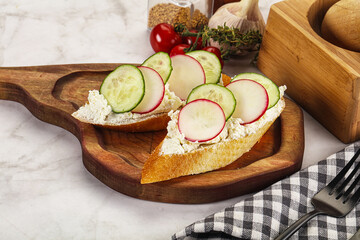 Bruschetta with soft cheese and radishes