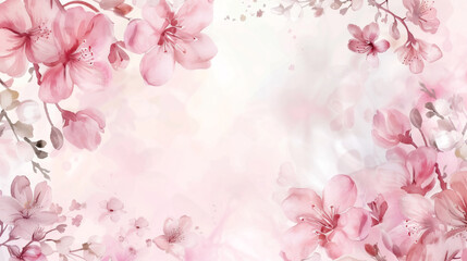 Obraz premium Romantic watercolor floral frame with cherry blossoms in soft pink tones