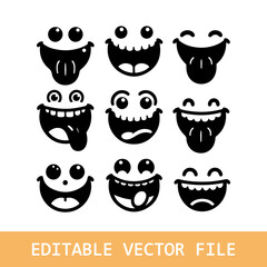 Happy, sad, angry cartoon mouth expressions doodle set.