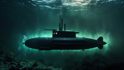 Deep-Sea Submarine Silhouette in Murky Waters