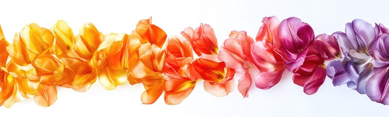 Obraz premium Colorful flower petals arranged on white background