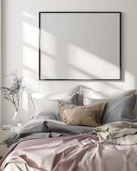 Modern Luxury Home Interior Bedroom Design with Mockup Frame , Wall Poster (3d Render)