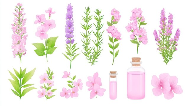Japanese Herbal Medicine Art, intricate sumi-e and watercolor illustrations showcasing traditional Kampo herbs and remedies, beautifully rendered on a clean white background, clipart style