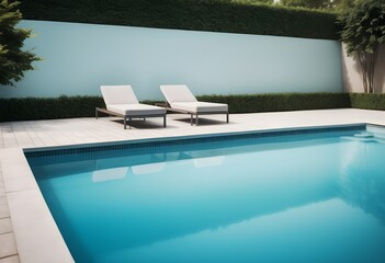Fototapeta premium Luxury Swimming Pool with Crystal Clear Water, Elegant Poolside Design, and Modern Outdoor Relaxation Space for Resorts and Private Homes