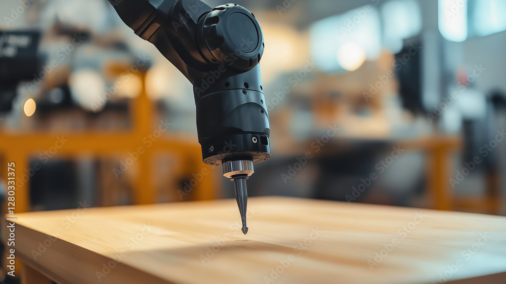 Poster ai powered robotic arm crafting custom wooden door with precision