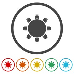 Round table icon. Set icons in color circle buttons