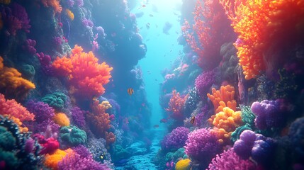 Vibrant Underwater Coral Reef Panorama: A Symphony of Colors