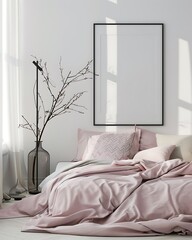 Modern Luxury Home Interior Bedroom Design with Mockup Frame , Wall Poster (3d Render)