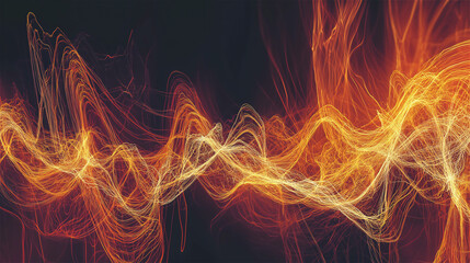 Bright orange and red waves of light swirling against a dark background, creating a vibrant and energetic abstract composition. This image is ideal for themes of energy, passion, or creativity.