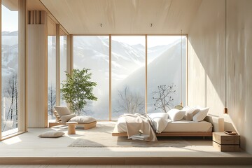 Modern Luxury Home Interior Bedroom Design with Mockup Frame , Wall Poster (3d Render)