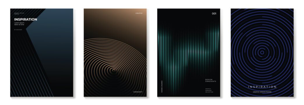 Abstract line wave poster background vector set. Minimalist cover template with vibrant perspective line wave in motion. Ideal design for social media, cover, banner, flyer, music, ads.