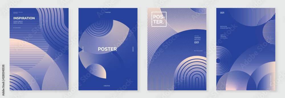 Poster abstract line wave poster background vector set. minimalist cover template with vibrant perspective 