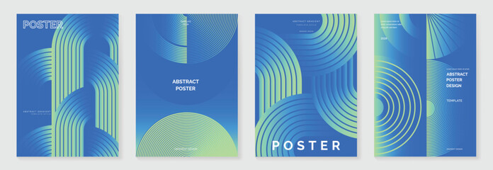 Abstract line wave poster background vector set. Minimalist cover template with vibrant perspective line wave in motion. Ideal design for social media, cover, banner, flyer, music, ads.