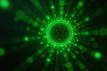 Fototapeta premium Green digital vortex, binary code depth of field bokeh , coding, texture
