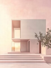Minimalist Dream Home: The architectural lines of a modern, minimalist home bathed in soft, warm light create a sense of tranquility and harmony, inspiring thoughts of peace and simplicity.