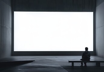 Photo of a large white screen in front of an audience at the cinema, with people sitting and watching a movie. Web banner with copy space on the left side.