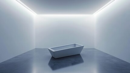 Fototapeta premium Modern Minimalist Bathtub in a Spacious Contemporary Bathroom Interior with Soft Lighting