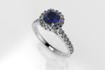 white gold ring with blue sapphire diamonds