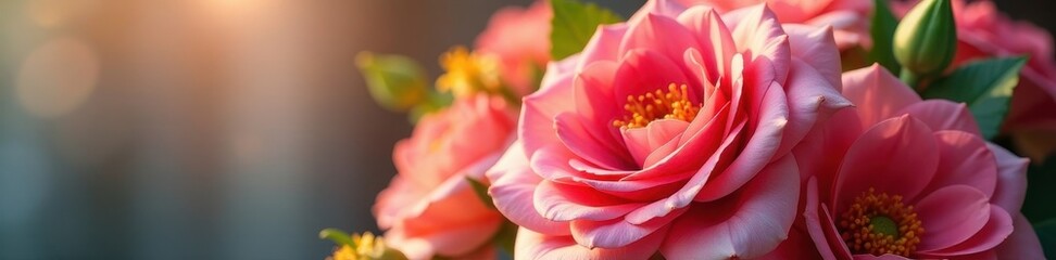 Fototapeta premium Close-up bouquet, vibrant blooms, soft lighting, romance, nature