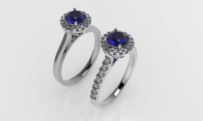 white gold ring with blue sapphire diamonds