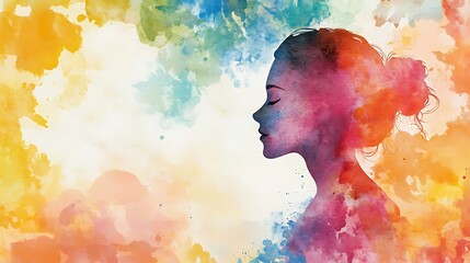Serene Watercolor Woman: A Colorful Portrait of Inner Peace