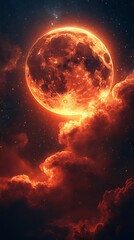 Obraz premium Cosmic celestial red moon scenery high resolution picture