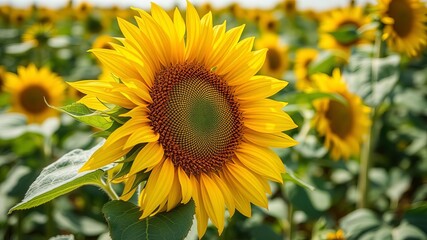 Obraz premium Close up of a vibrant and enormous sunflower, macro, summer, field