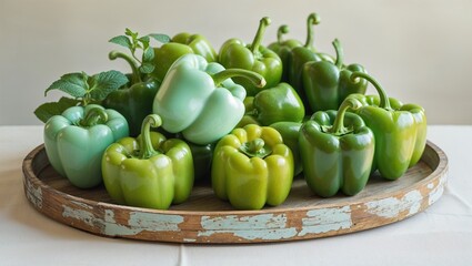 Fresh Green Bell Peppers on Wooden new